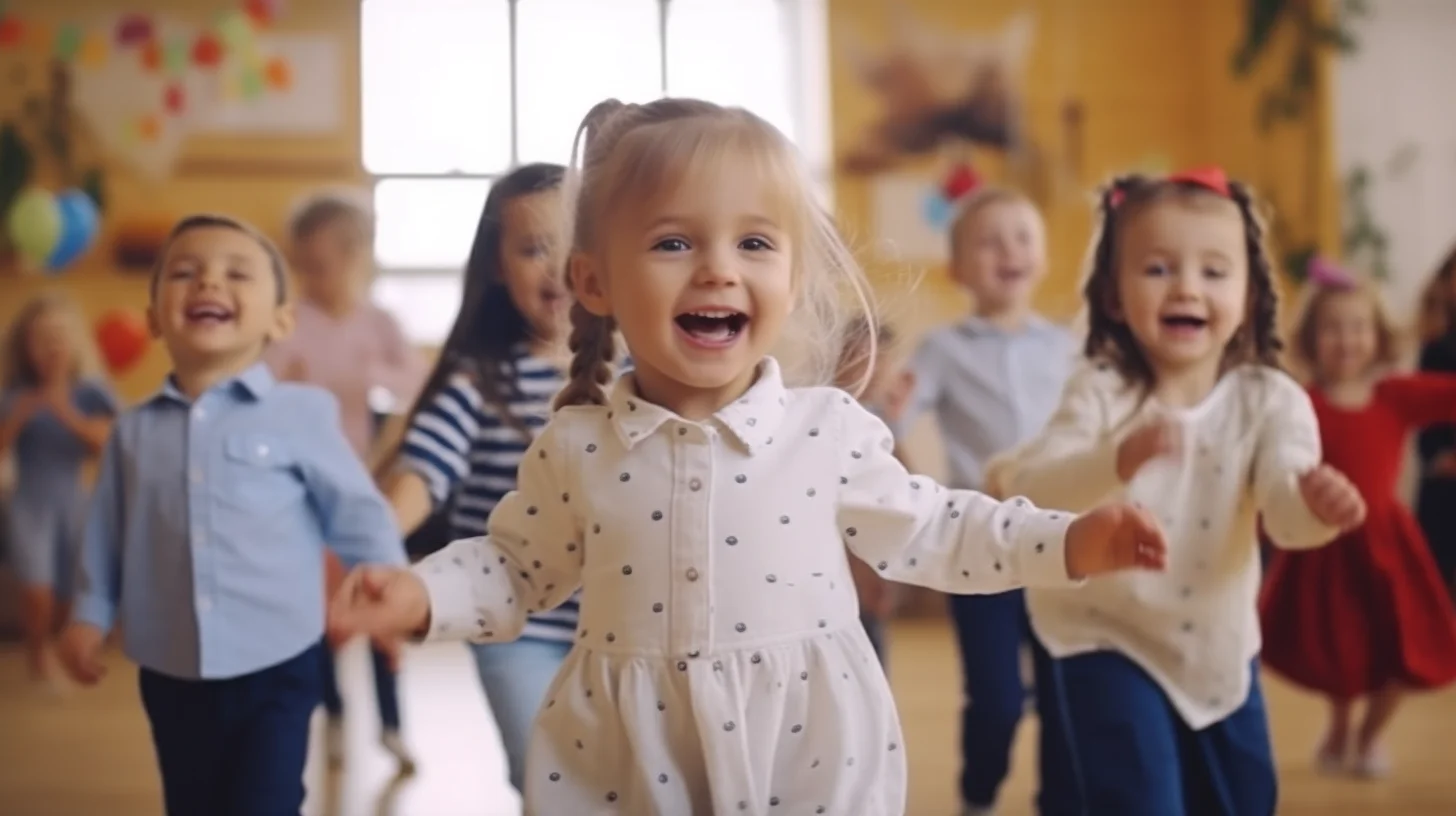 Little kids smiling and dancing